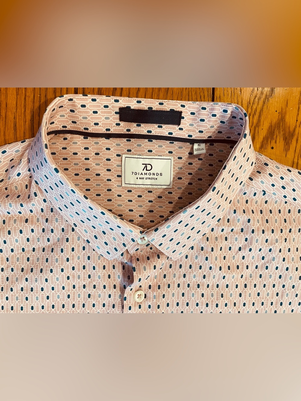 7 Diamonds Calix Seersucker Stretch Short Sleeve Shirt, stone rose color, XL
